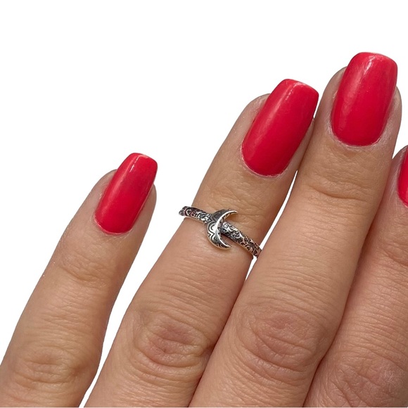 Jewelry - Moon & Star Toe / Midi Ring Solid Sterling Silver 925 Stack Stacking Rings Stars